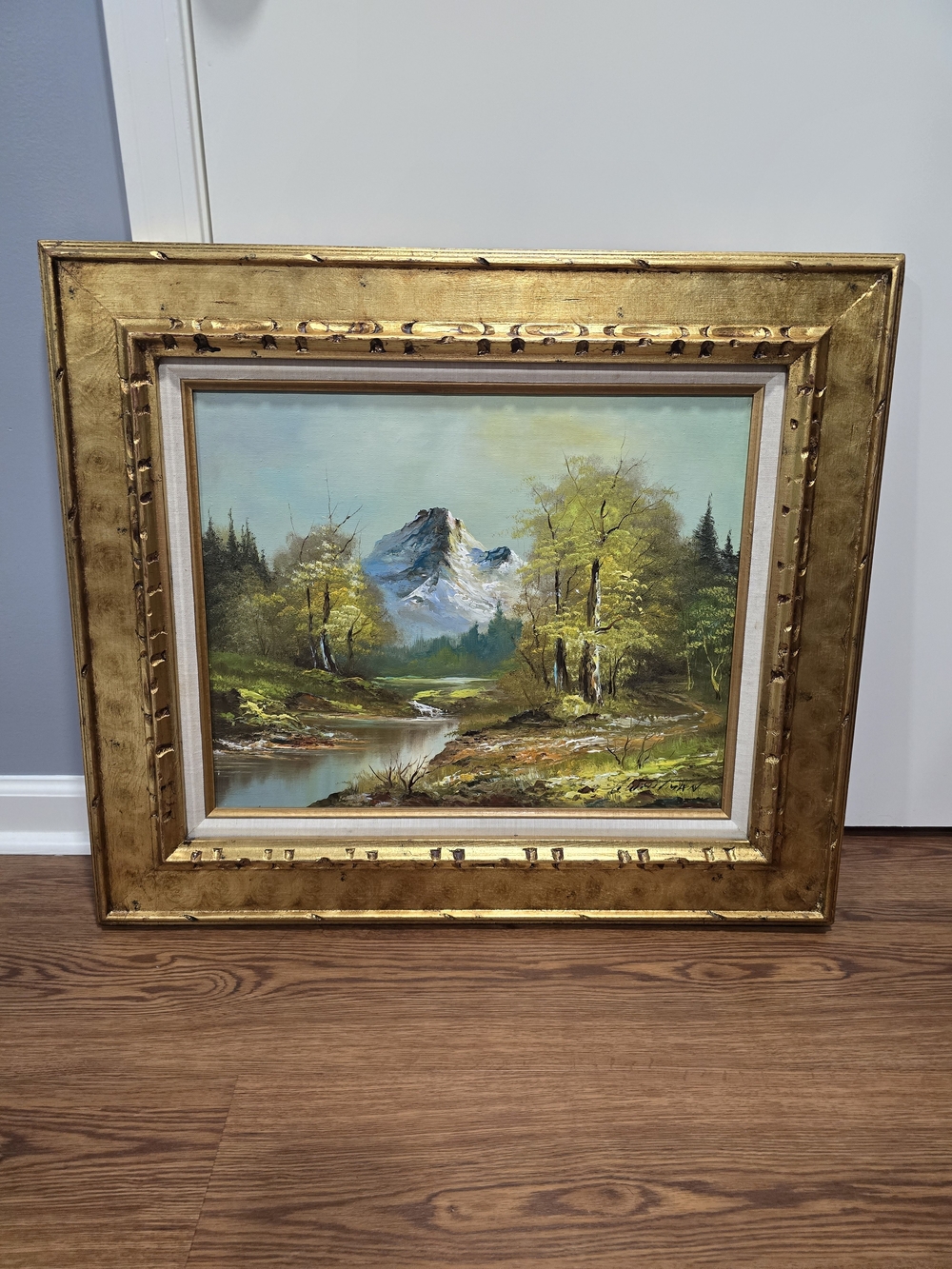 Gold-Framed Landscape Wall Art - Mountain River Scene